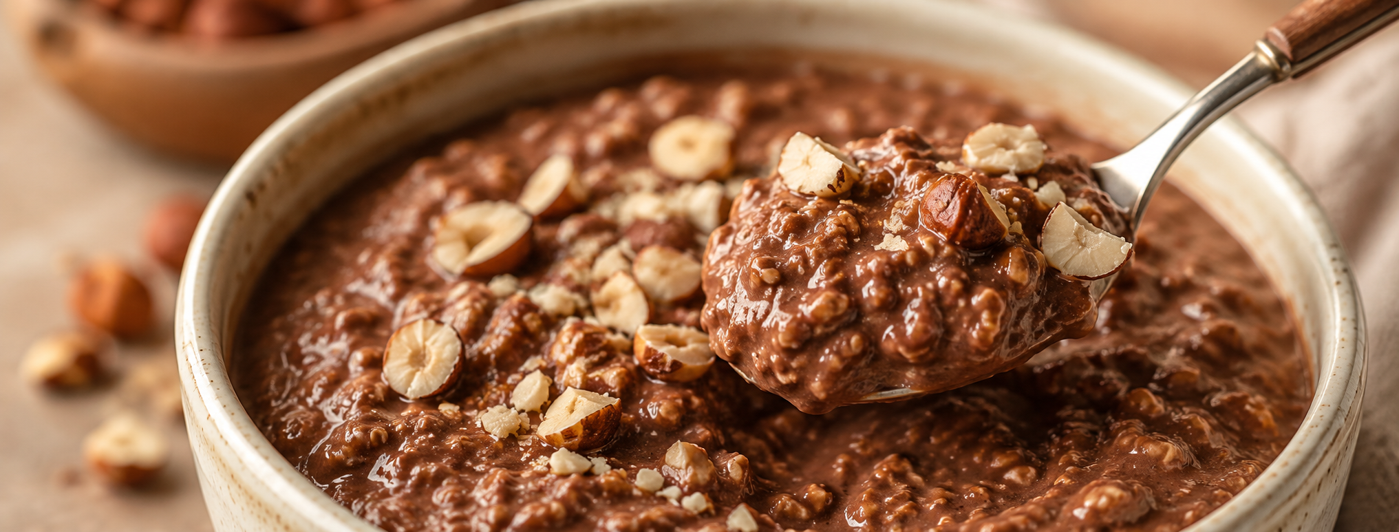 Kakaová proteinová kaše s lískovými ořechy